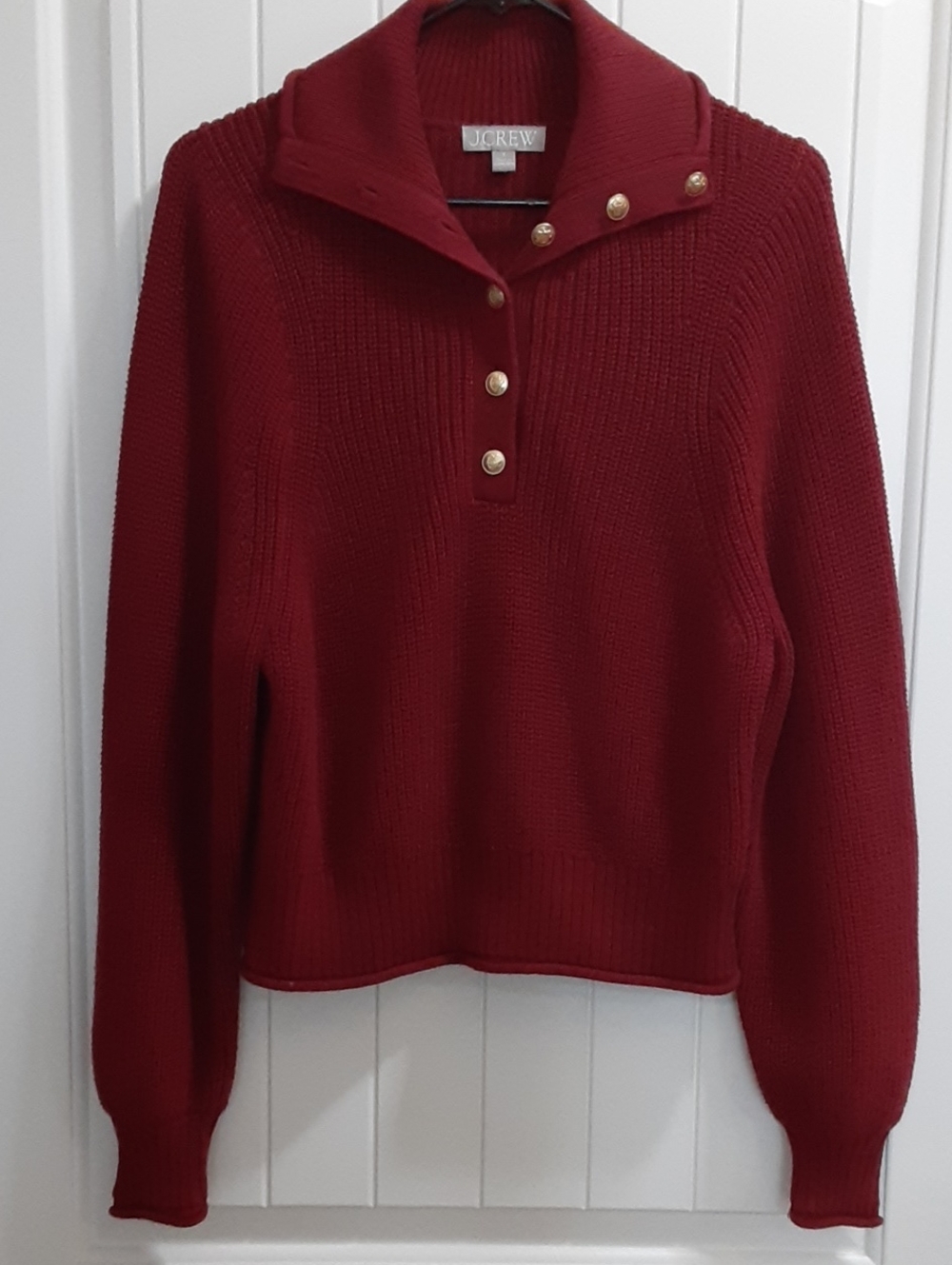 J. Crew Ribbed Cotton Women's Button Collar Sweater Burgundy Red Size Small EUC